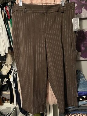 NWT Brown Pinstriped Cropped Cuffed Trousers